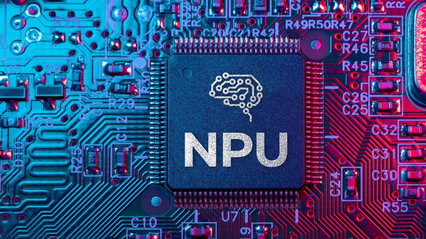 Futuristic AI coprocessor chip design on a circuit board