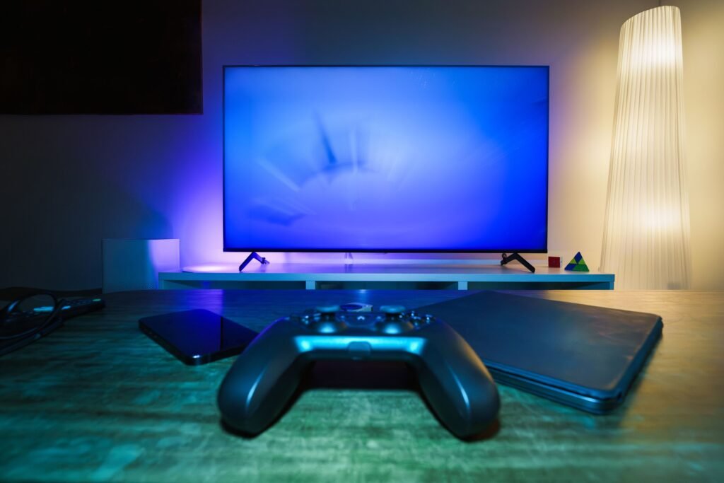 "OLED gaming display showing deep black levels and high contrast"