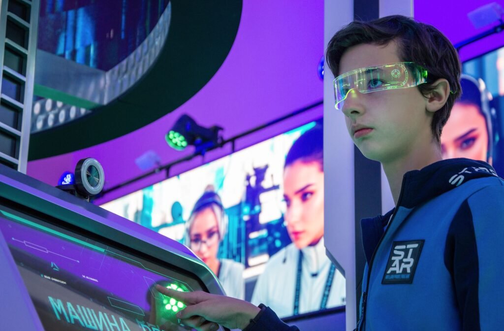 Person wearing smart glasses outdoors