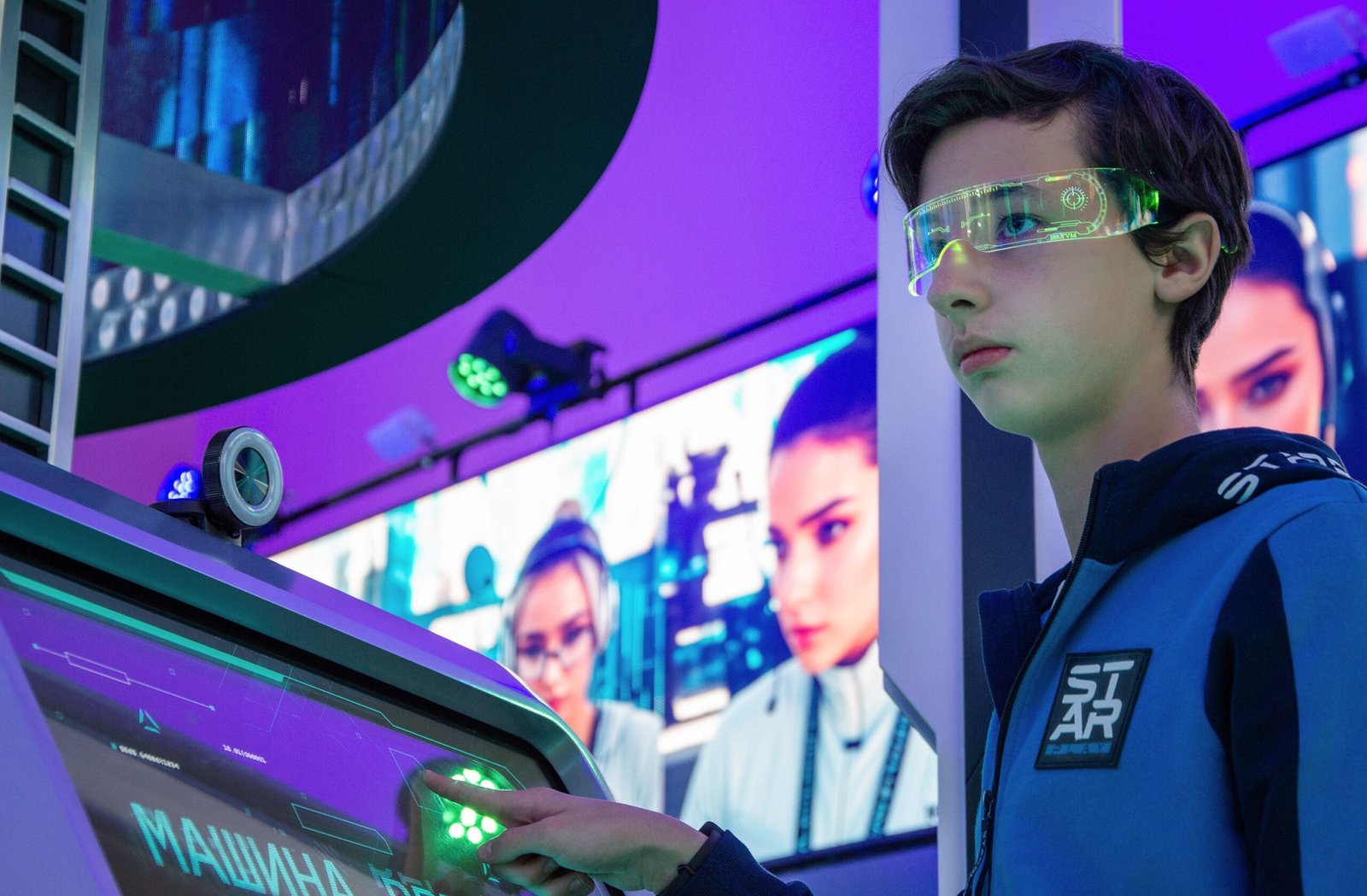 Person wearing smart glasses outdoors