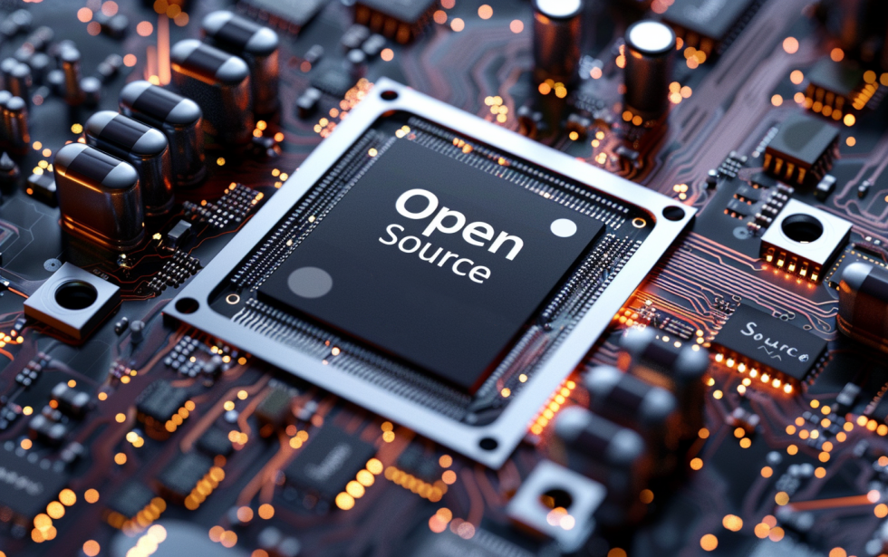 Open chip architectures illustration showing RISC-V processor, AI chips, semiconductor innovation, and custom processor design.